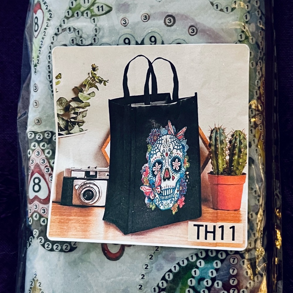 DIY Diamond Art Tote Bag with Colorful Sugar Skull Print